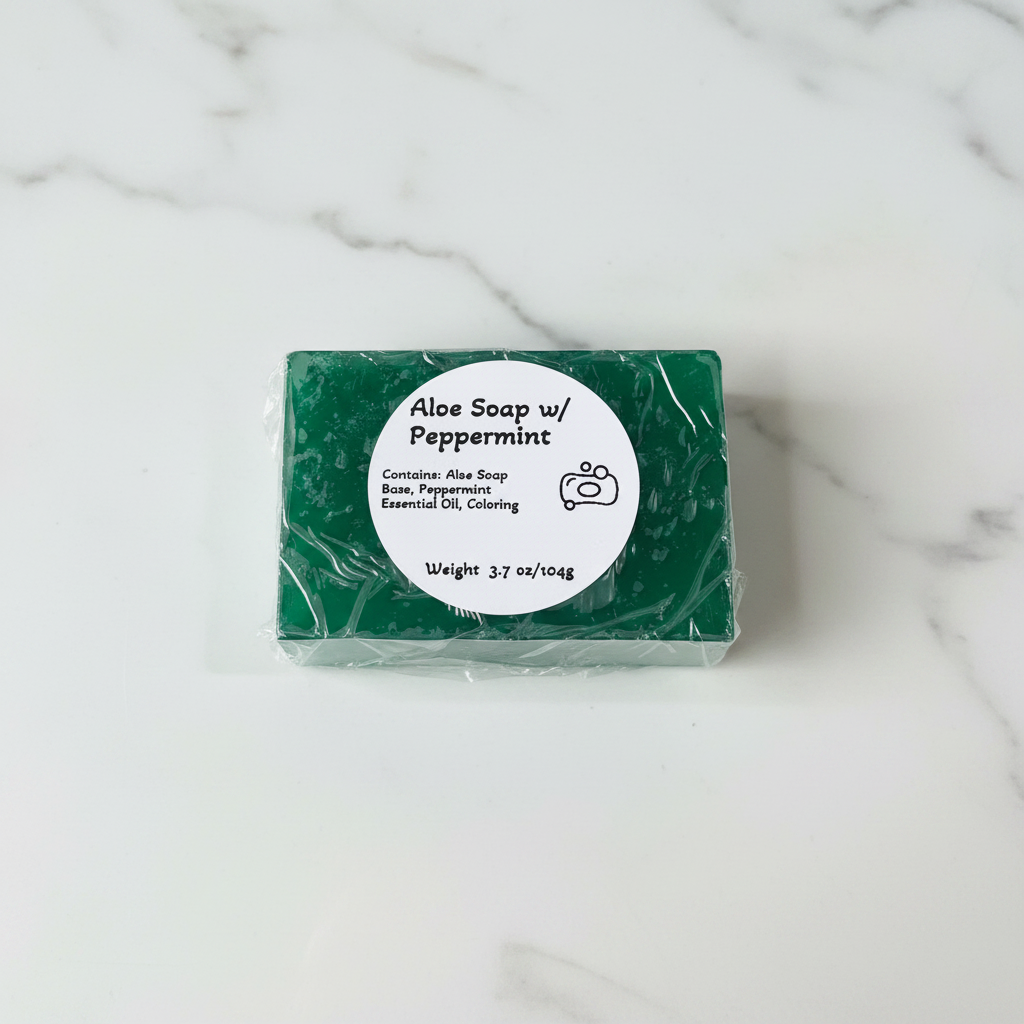 Aloe Peppermint Soap on white marble surface