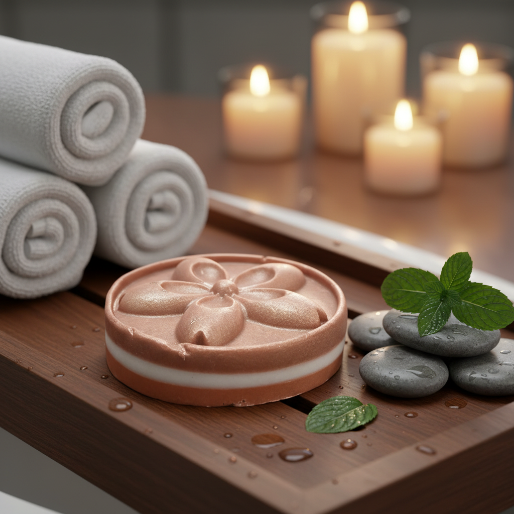 Peppermint Layered Soap in spa setting