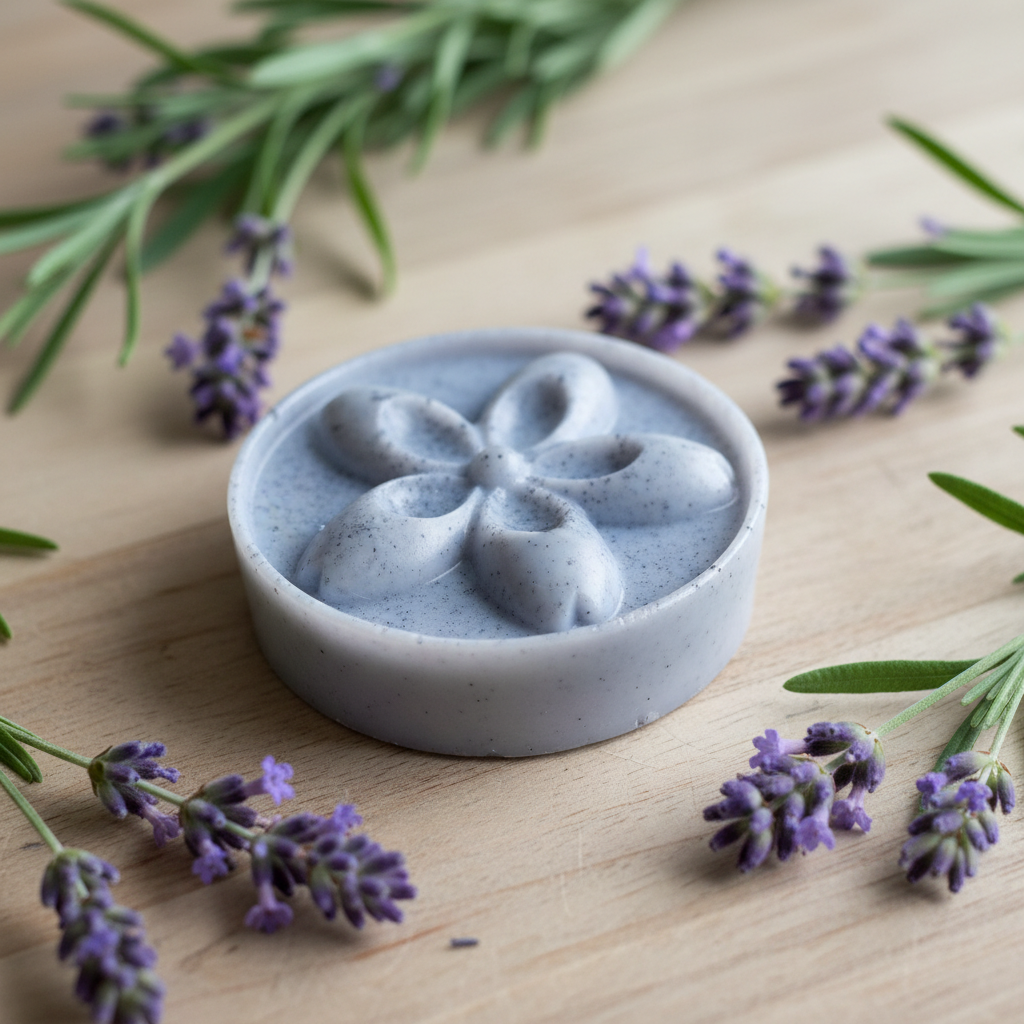 Round Goat Milk Flower Soap with lavender and greenery